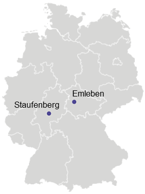 Karte Deutschlands, Orte Staufenberg und Emleben markiert